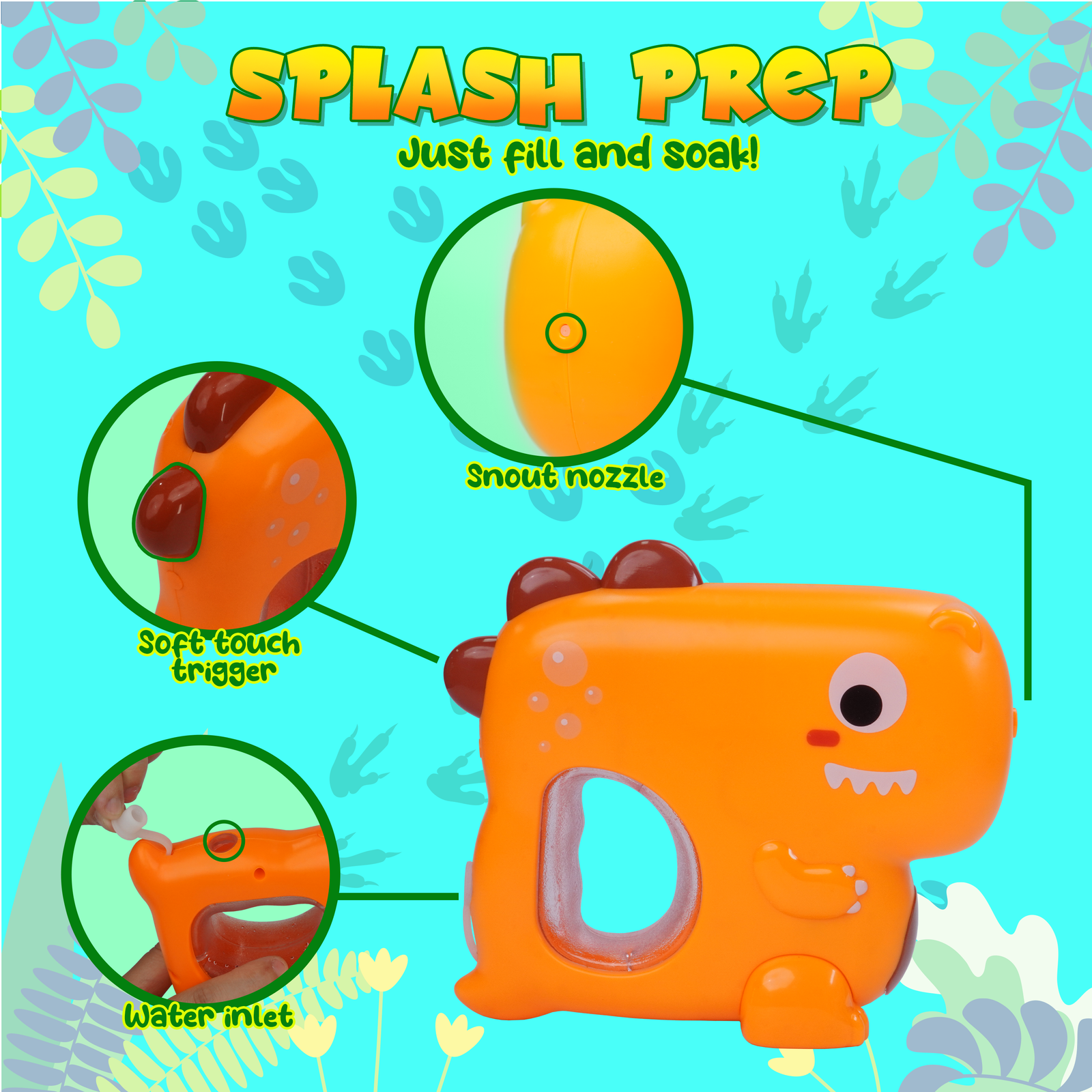 Soak-a-Saurus_2-Pack_Green_Orange_Image4 T-Rex Dino Water Blaster – Electric Rechargeable Dinosaur Toy for Kids - Image 1